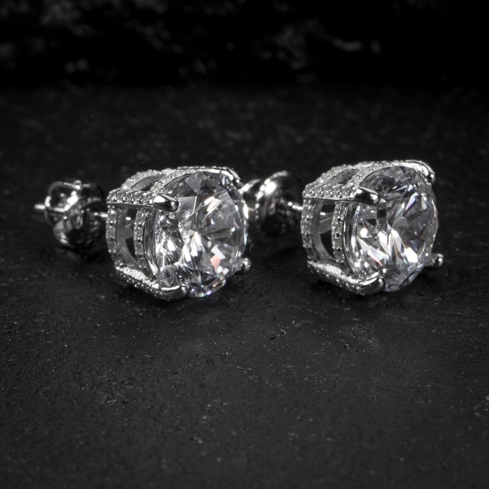 Round Solitaire Screw Back Stud Earrings